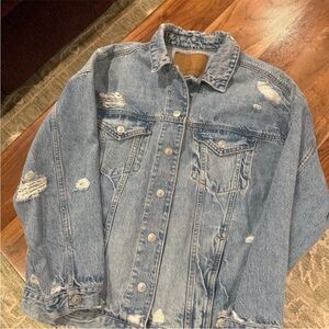 American Eagle Outfitters Blue Denim Jacket Distressed 100% Cotton Size Small